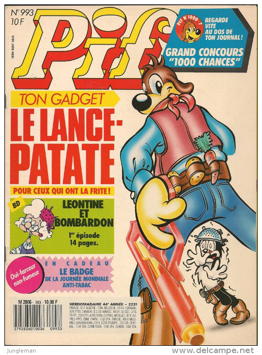 Pif N° 993 De Avril 1988 - Avec Smith & Wesson, Hercule, Les Nuls, Boule & Bill, Léontine & Bombardon. Revue En TBE - Pif & Hercule