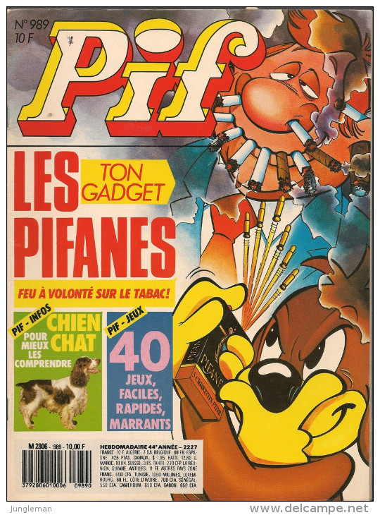 Pif N° 989 De Mars 1988 - Avec Smith & Wesson, Supermatou, France Gall, Surplouf, Zup, Radio Kids. Revue En TBE - Pif & Hercule