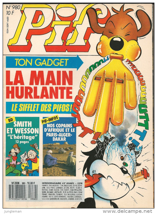 Pif N° 980 De Janvier 1988 - Avec Smith & Wesson, Arthur Le Fantôme, Goldman, Boule & Bill, Placid & Muzo. Revue En TBE - Pif & Hercule