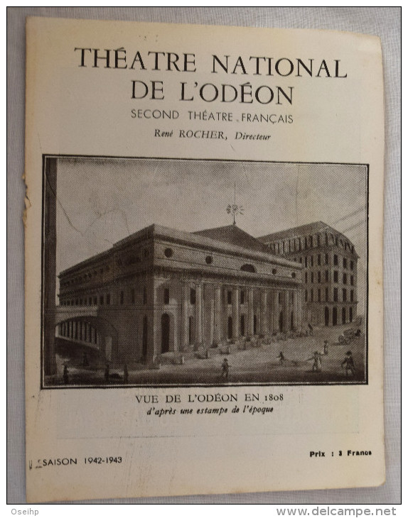 Programme Théâtre National De L´Odéon René Rocher Le BONHOMME JADIS - LA PAPILLONNE Victorien Sardou Chamarat Parzy - Programmes