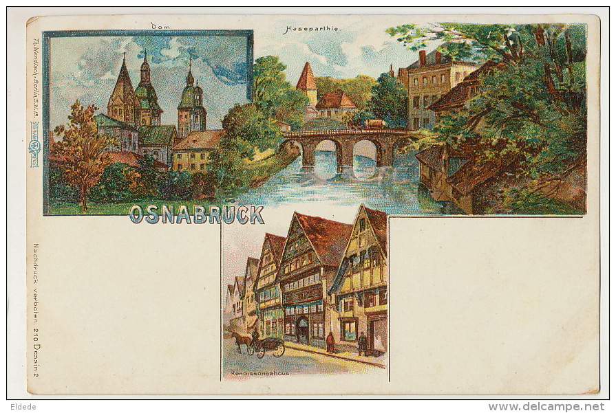 Osnabruck Gruss  Litho T. Wendish Berlin Color Multi View - Osnabrueck