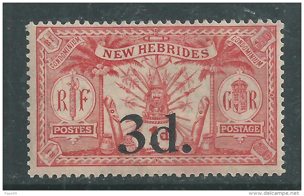 Nlles Hébrides N° 78  X  :  Timbre Surchargé 3 D. Sur 1 P., Légende Anglaise,  Trace De Charnière  Sinon  TB - Unused Stamps