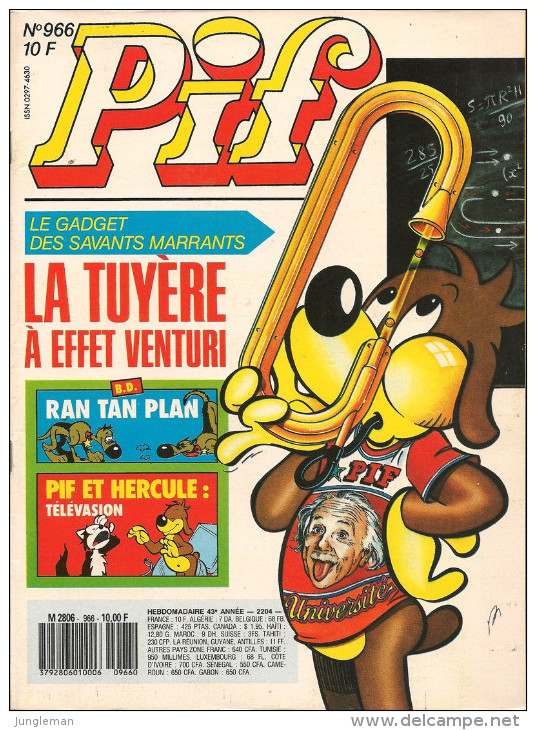 Pif N° 966 De Sept 1987 - Avec Rantanplan, Horace, Zup, Aziz Bricolo, Smith & Wesson. Revue En TBE - Pif & Hercule