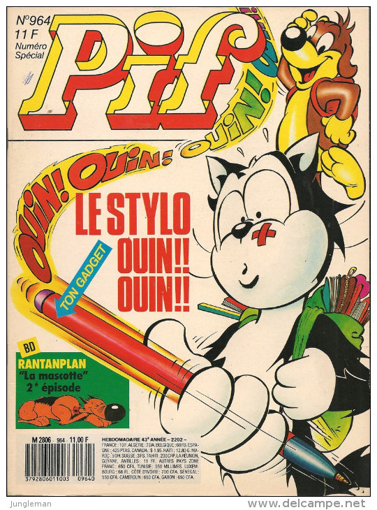Pif N° 964 De Sept 1987 - Avec Rantanplan, Boule & Bill, Smith & Wesson, Dicentim, Johnny Hallyday. Revue En TBE - Pif & Hercule