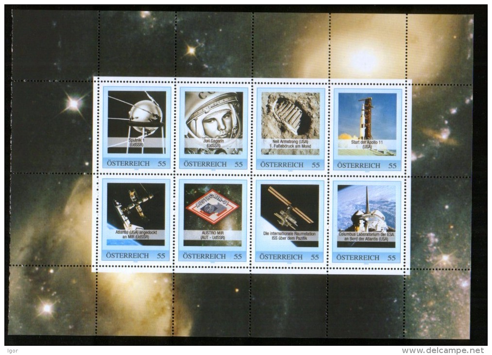 Austria 2008 Space Sheet: Gagarin, Satellite, Man On The Moon, Apollo 11, Atlantis - Mir - Europe