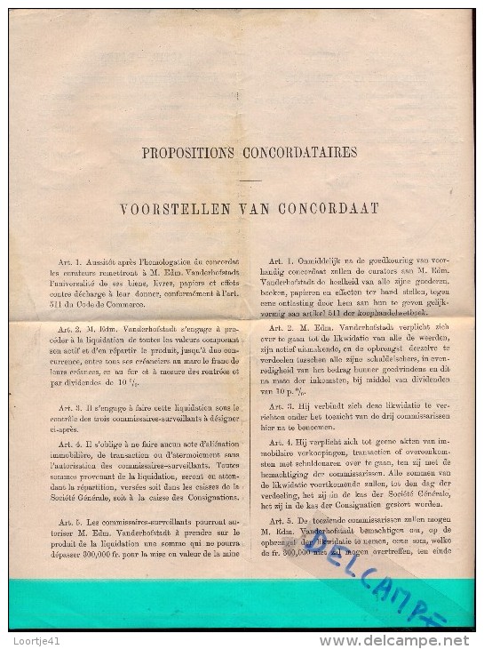 Voorstellen Concordaat En Bilan Edm. Vanderhofstadt - Brugge 1875 - Bank & Versicherung