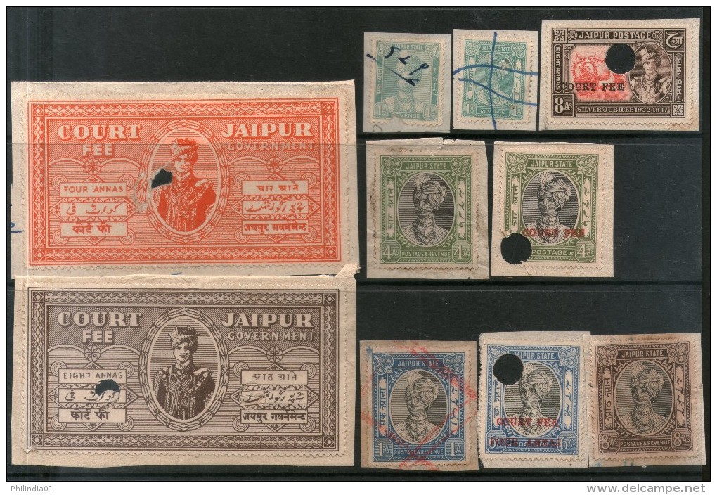 India Fiscal Jaipur State 10 Different Court Fee Revenue Stamps # 103 Inde Indien Indië - Jaipur