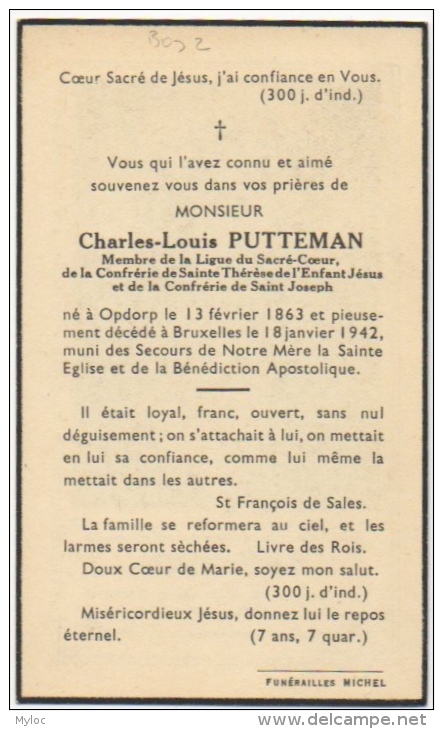 Doodsprentje. Image Pieuse Religieuse. Charles Putteman. Opdorp 1863/Bruxelles 1942. - Images Religieuses