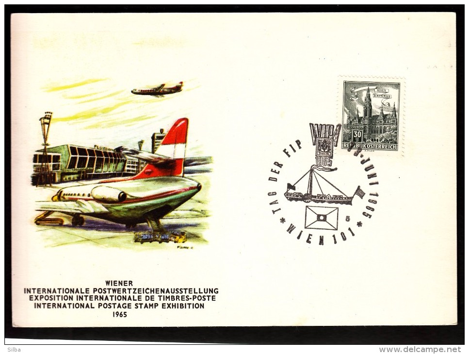 Austria Vienna 13.6.1965 / Ship, Plain, Airport, Philatelic Exhibition WIPA / Cancel No. 5 - Barche