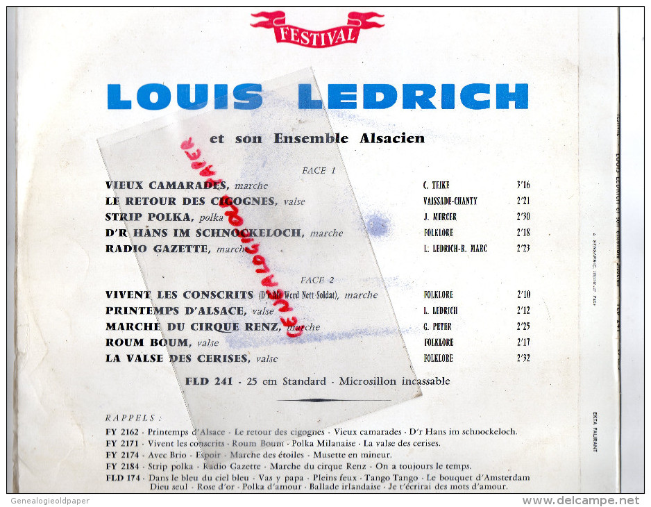 67 - LOUIS LEDRICH ET SON ENSEMBLE ALSACIEN- RETOUR CIGOGNES- CIRQUE RENZ- VALSE CERISES- - Andere & Zonder Classificatie