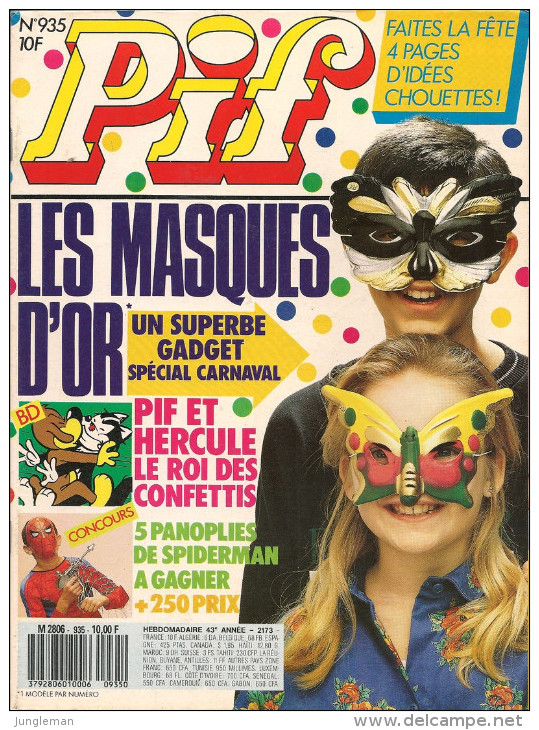 Pif N° 935 De Fév 1987 - Avec Boule & Bill, Léonard, Zup, Les Masques, Pinky, Les Rigolus Et Les Tristus. Revue En TBE - Pif & Hercule