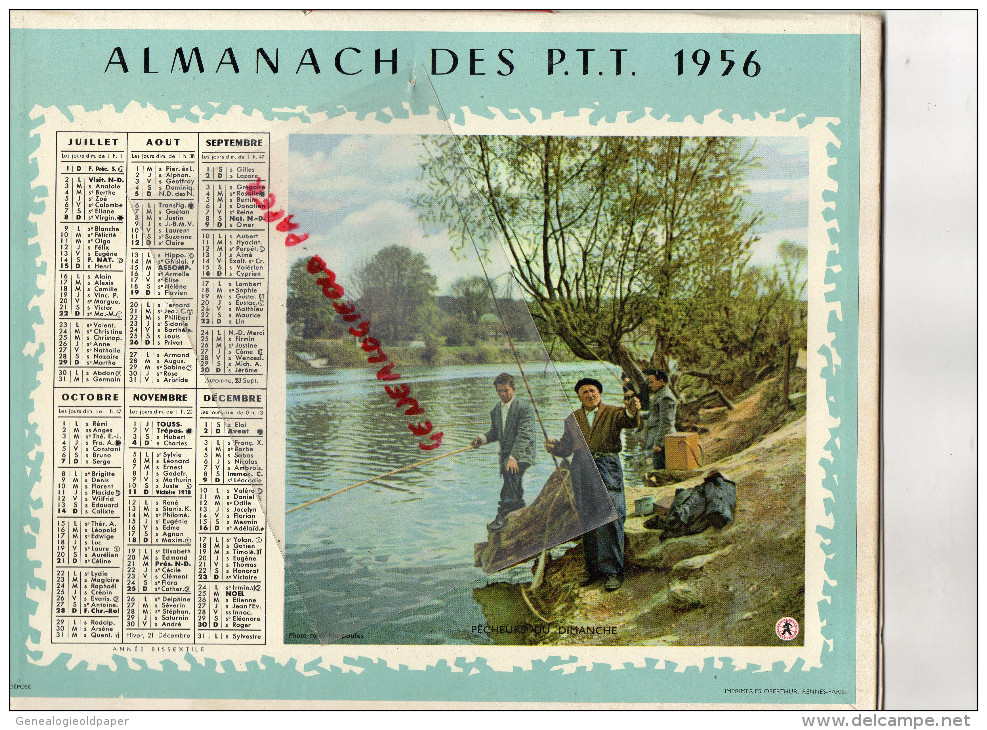 87 - HAUTE VIENNE - CALENDRIER 1956- ALMANACH PTT- PECHE DU DIMANCHE- HISTOIRE DE CHASSE- COMPLET - Grand Format : 1941-60