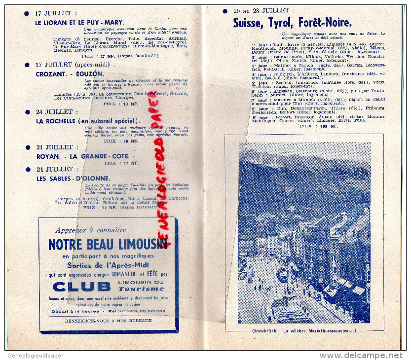 87 - LIMOGES - DEPLIANT TOURISTIQUE VACANCES 1960- ROYAN- ILE OLERON- ANDORRE- JERSEY-AUTRICHE- ITALIE - Dépliants Touristiques