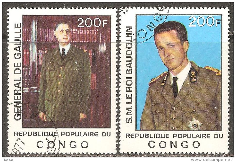 Congo - Brazzaville 1977 Mi# 599-600 Used - King Baudouin Of Belgium And Charles De Gaulle, President Of France - De Gaulle (Generaal)