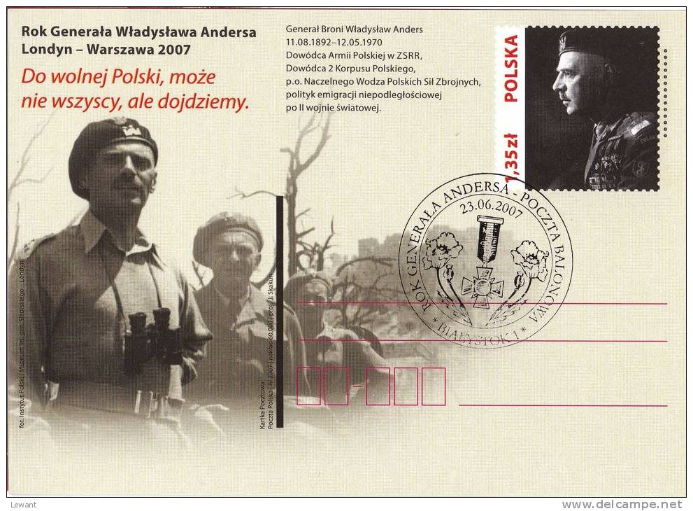 M POLAND - Postcard - 2007.05.12. Cp 1428 Year Of General Wladyslaw Anders, London - Warsaw 2007 - FDI - Interi Postali