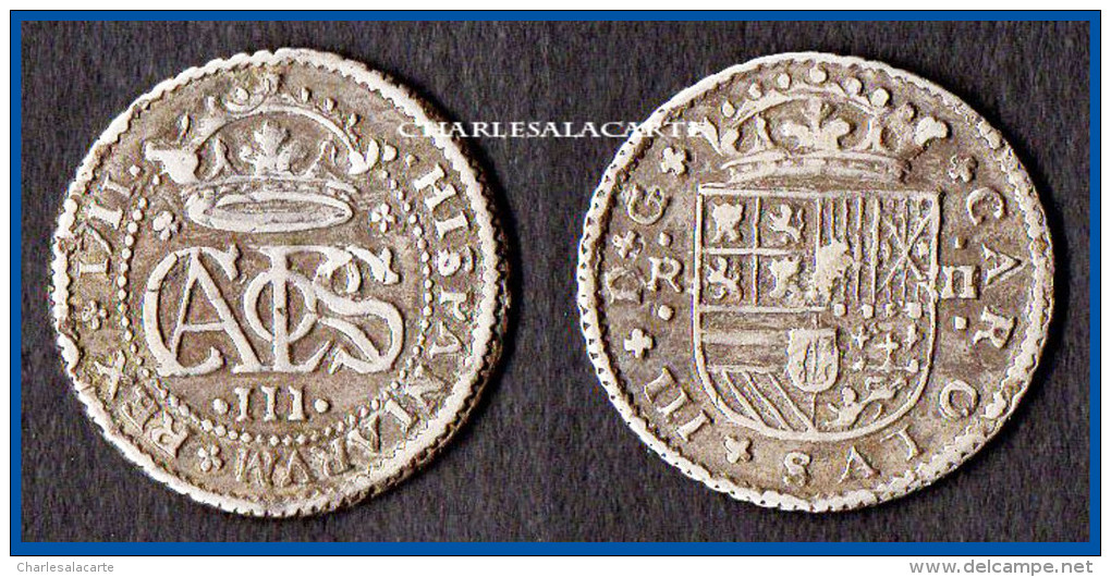 1711 SPAIN ESPANA SILVER 2 REALES CARLOS CHARLES III BARCELONA VERY FINE CONDITION PLEASE SEE SCAN - Monedas Provinciales