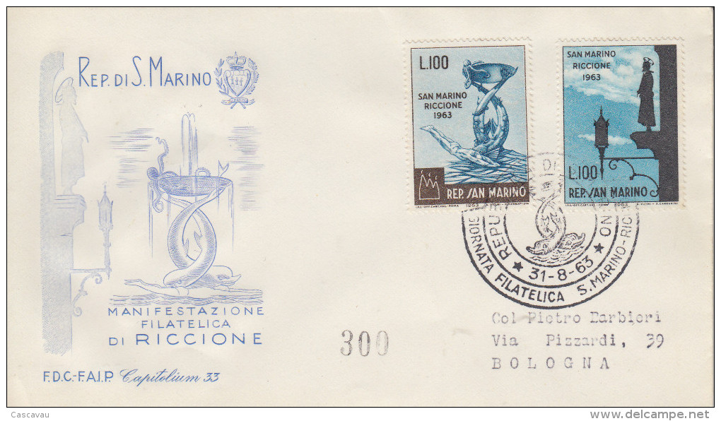 Enveloppe  FDC   1er  Jour   SAN  MARINO    Journée  Philatélique  SAN MARIN - RICCIONE  1963 - FDC