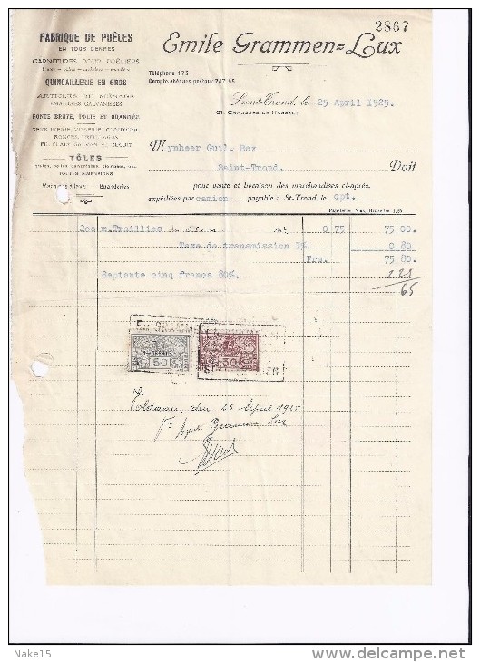 Factuur Emile Grammen Lux Sint-Truiden - 1925 - 4 Stuks! - 1900 – 1949