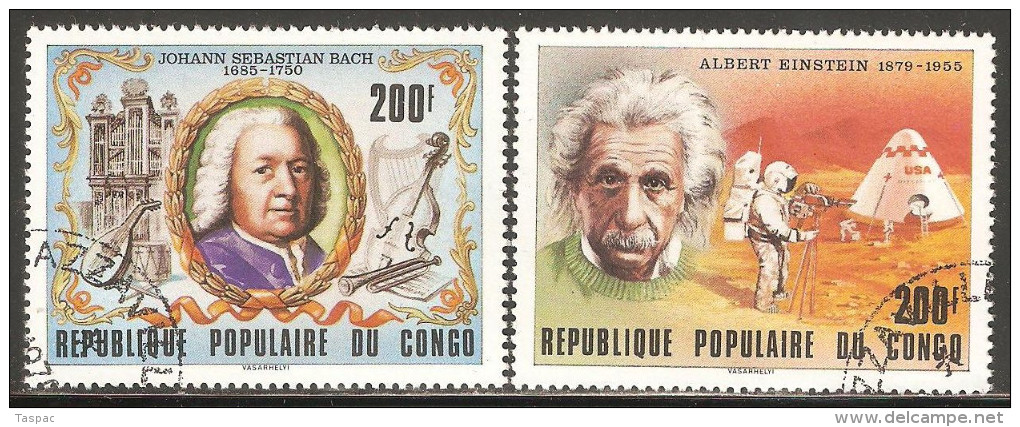 Congo - Brazzaville 1979 Mi# 696-697 Used - Bach / Albert Einstein, Astronauts On Moon, Space - Albert Einstein