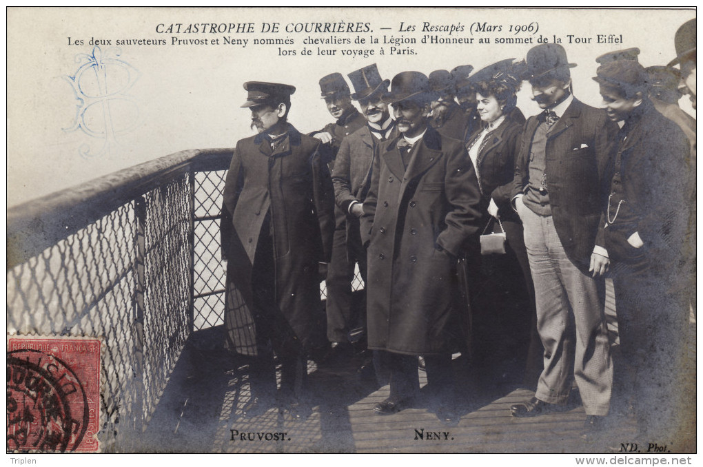 Catastrophe De Courrières - Les Rescapés (Mars 1906) - Les 2 Sauveteurs Pruvost Et Neny Au Sommet De La Tour Eiffel - Autres & Non Classés