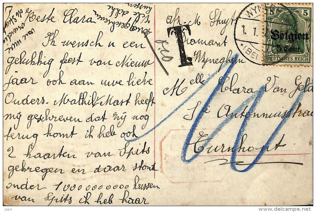 Postkaart, Wijnegem, Nr Turnhout, 1917, T 0,10 - OC1/25 Gouvernement Général