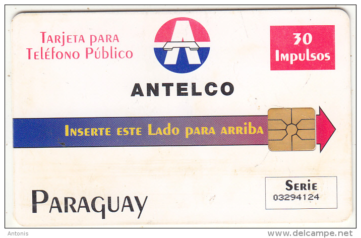 PARAGUAY - Antelco Logo, Third Issue 30 Units(with Moreno Logo On Reverse), Chip GEM1.1, Used - Paraguay