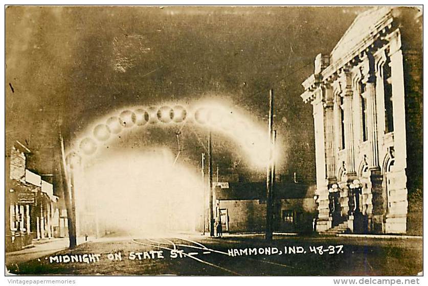 199123-Indiana, Hammond, RPPC, Midnight On State Street, Photo No 48-37 - Hammond