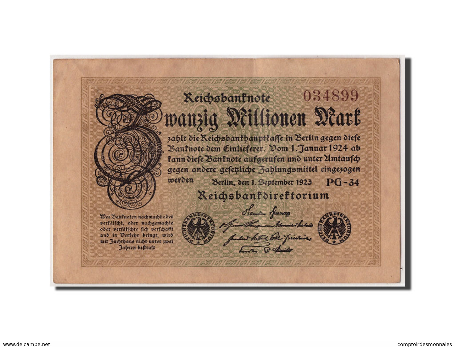 Billet, Allemagne, 20 Millionen Mark, 1923, 1923-09-01, KM:108c, TB+ - 20 Mio. Mark