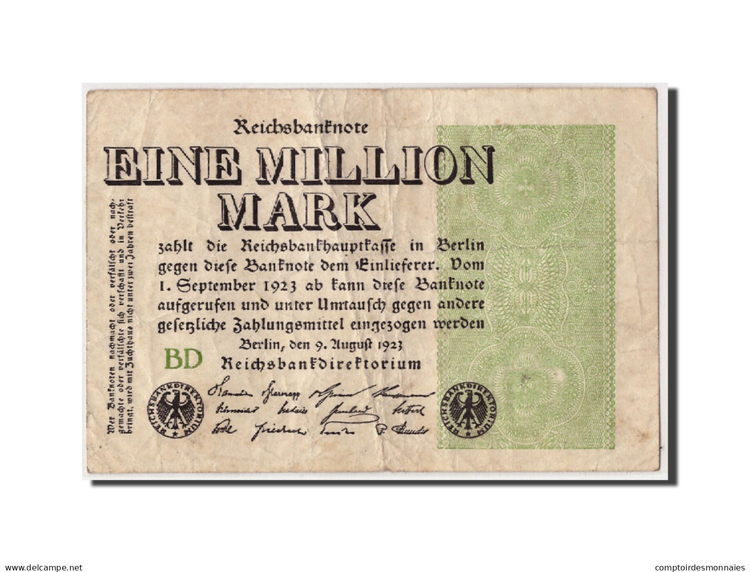 Billet, Allemagne, 1 Million Mark, 1923, 1923-08-09, KM:102b, TB - 1 Mio. Mark