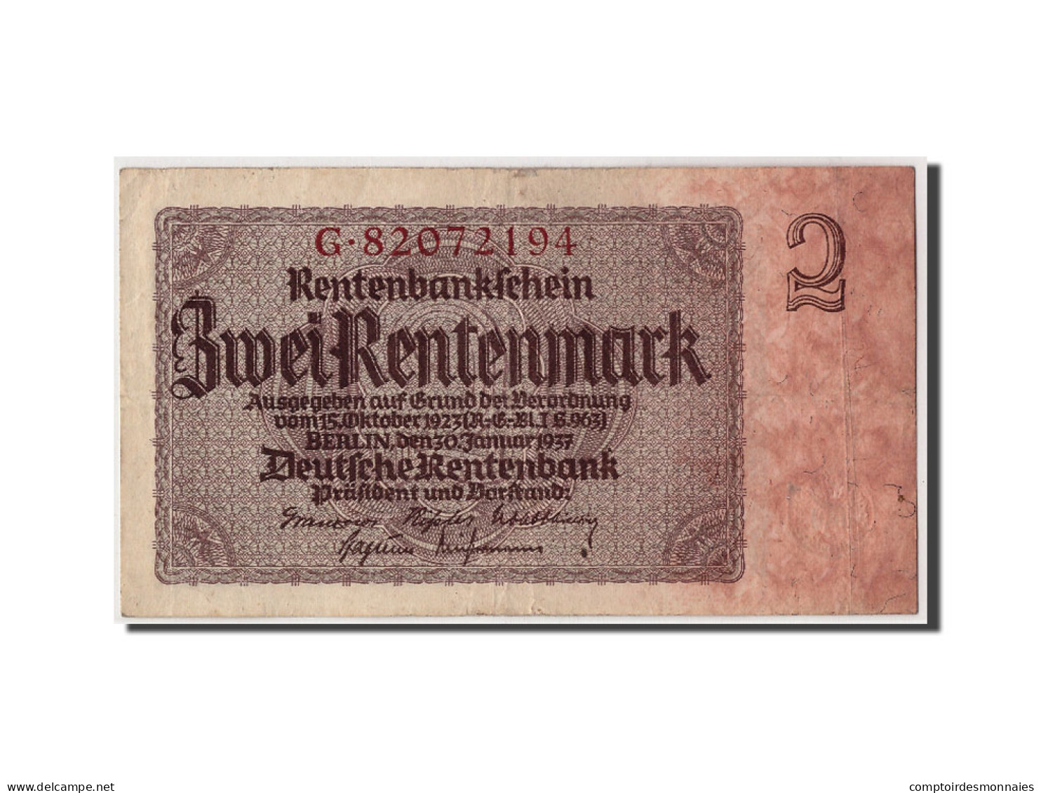 Billet, Allemagne, 2 Rentenmark, 1937, 1937-01-30, KM:174b, TTB - 2 Rentenmark