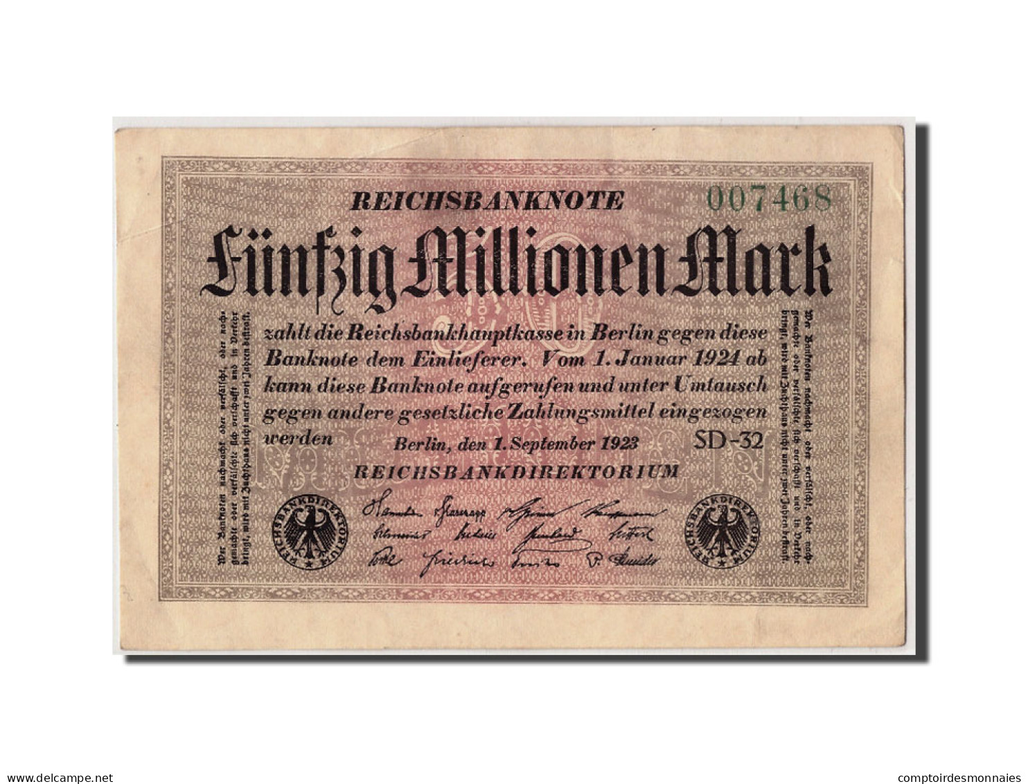 Billet, Allemagne, 50 Millionen Mark, 1923, 1923-09-01, KM:109c, SUP - 50 Miljoen Mark