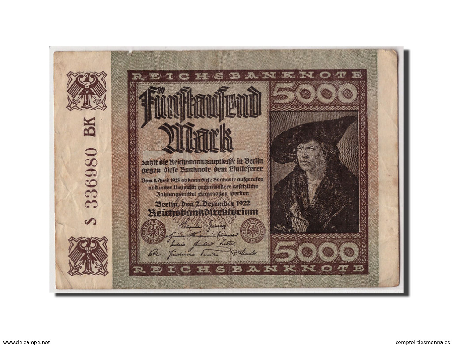 Billet, Allemagne, 5000 Mark, 1922, 1922-12-02, KM:81a, TB - 5000 Mark