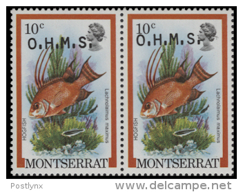 MONTSERRAT 1981 Hogfish Fish 10c PAIR OVPT:OHMS ERROR:ovpt.shift   [Fehler,erreur,errore,fout] - Montserrat