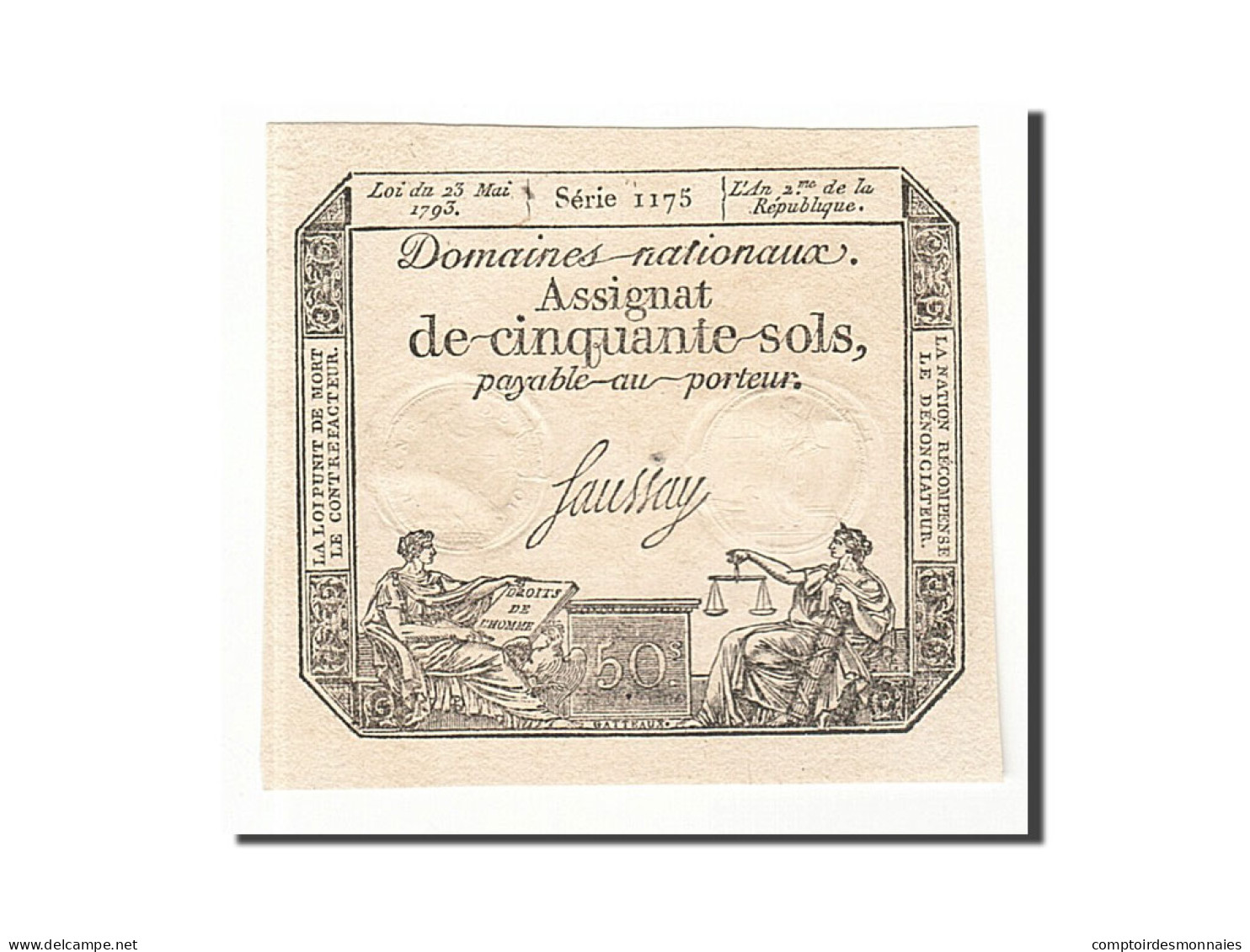 Billet, France, 50 Sols, 1793, 1793-05-23, Saussay, NEUF, KM:A70b, Lafaurie:167b - Assignats