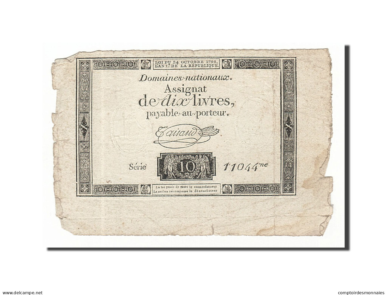 Billet, France, 10 Livres, 1792, 1792-10-24, Taisaud, TTB, KM:A66b - Assignats & Mandats Territoriaux