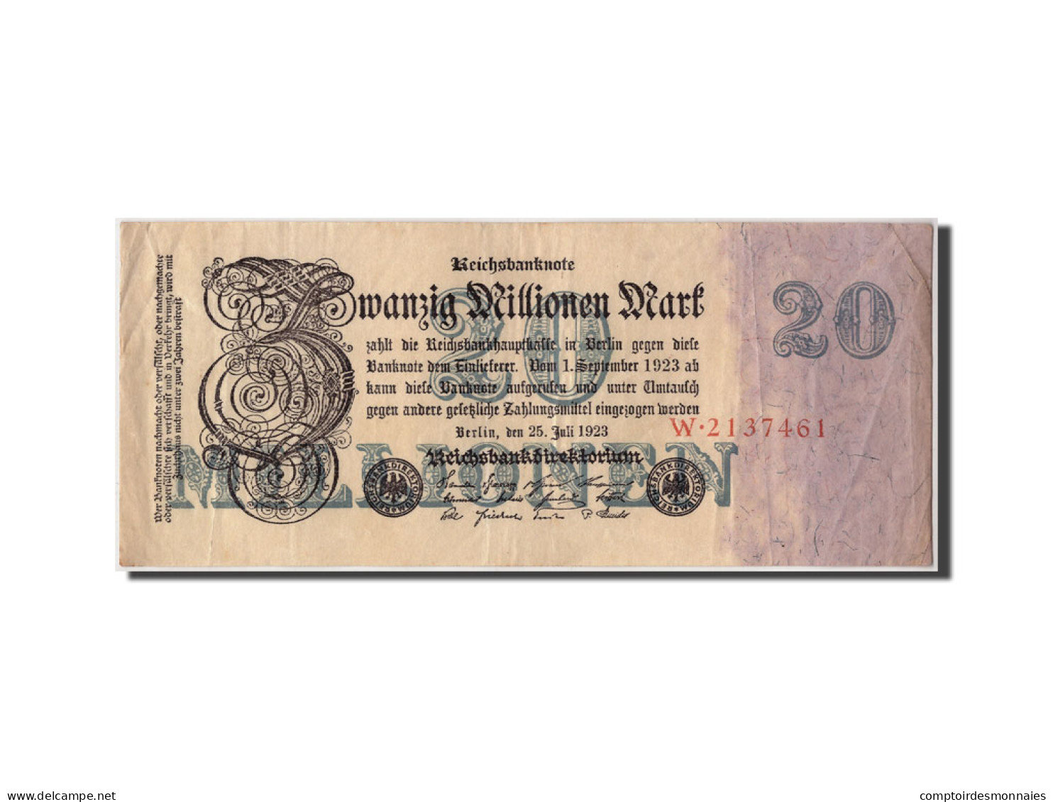 Billet, Allemagne, 20 Millionen Mark, 1923, 1923-07-25, KM:97a, TB+ - 20 Mio. Mark