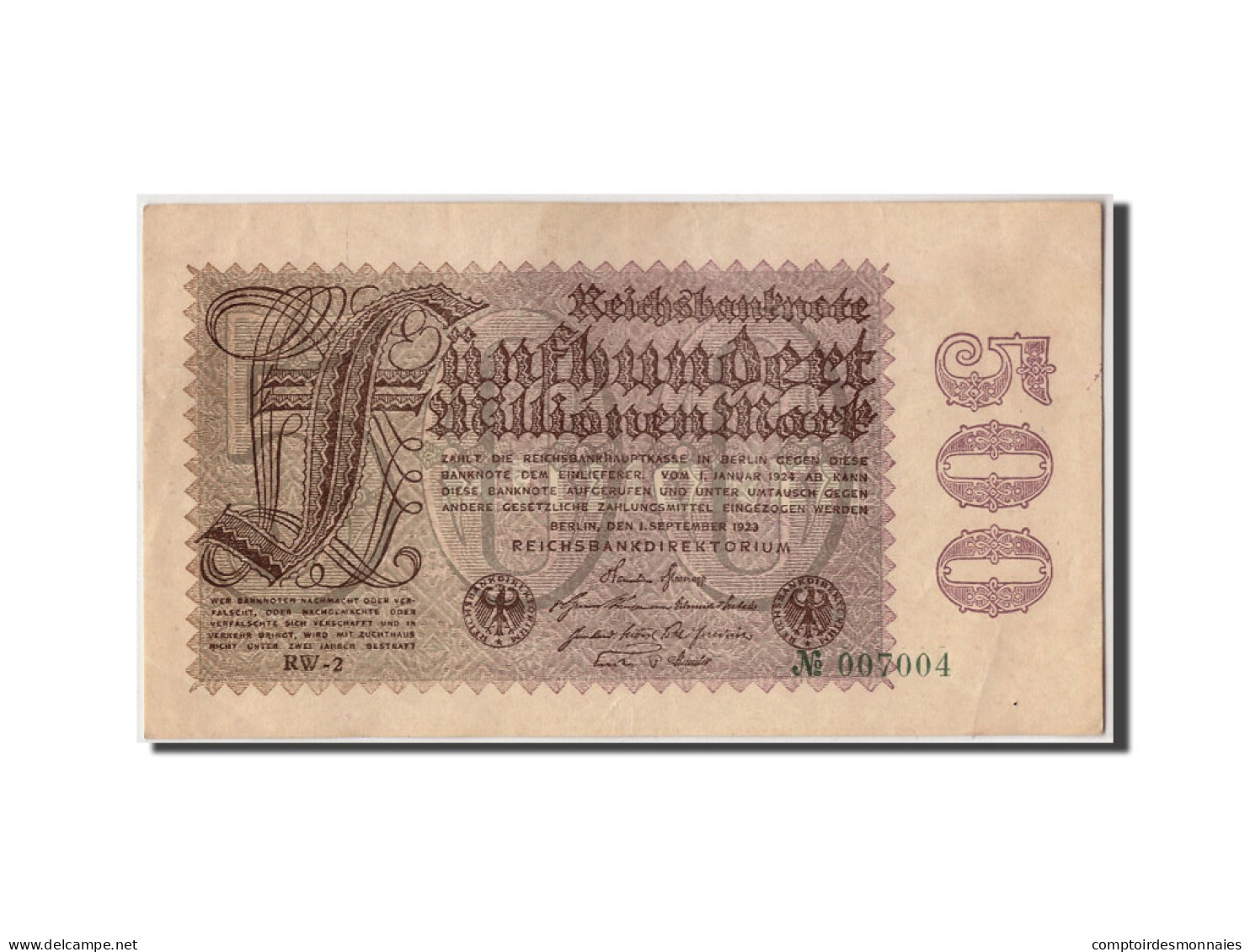 Billet, Allemagne, 500 Millionen Mark, 1923, 1923-09-01, KM:110d, SUP - 500 Mio. Mark