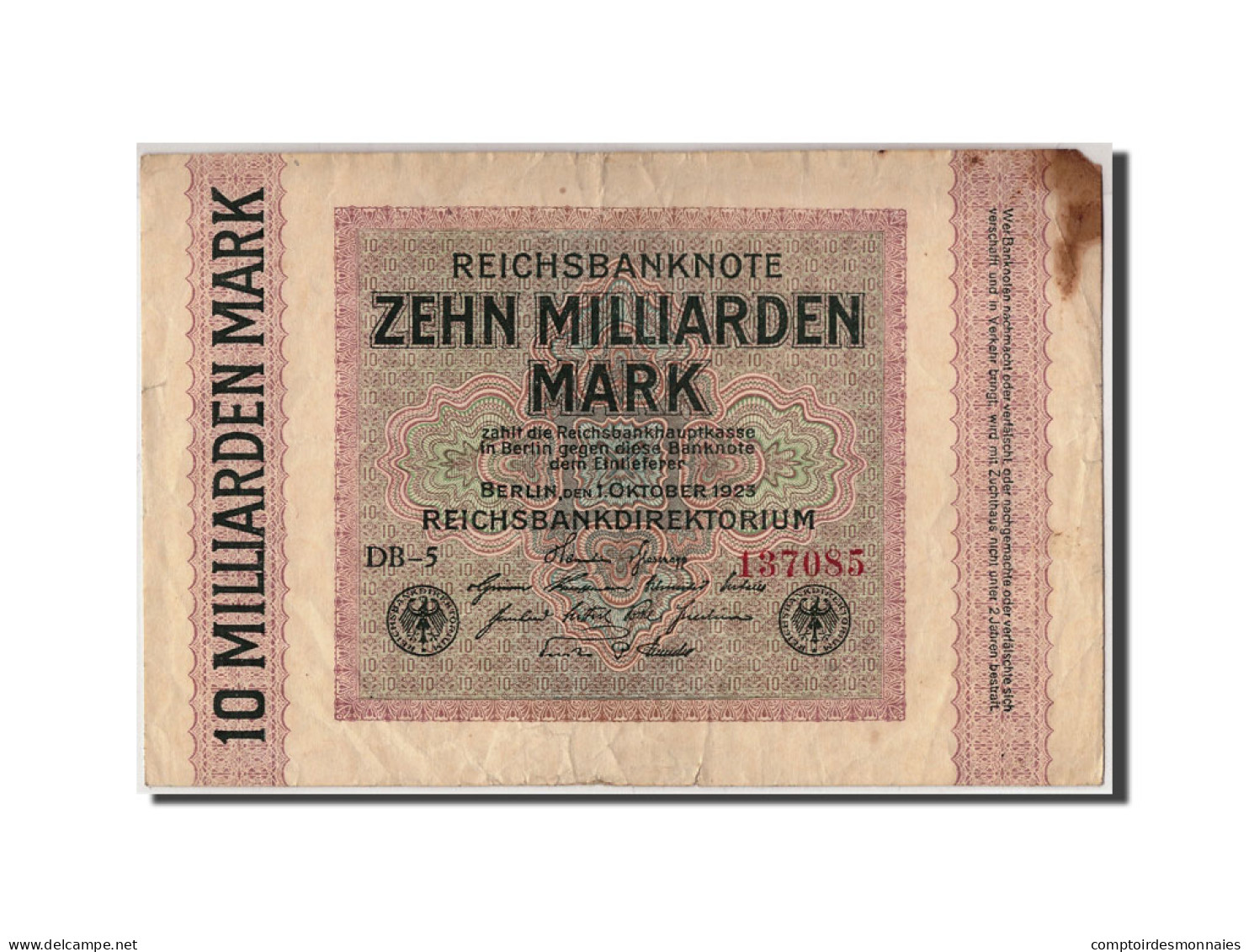 Billet, Allemagne, 10 Milliarden Mark, 1923, 1923-10-01, KM:117b, TB - 10 Mrd. Mark