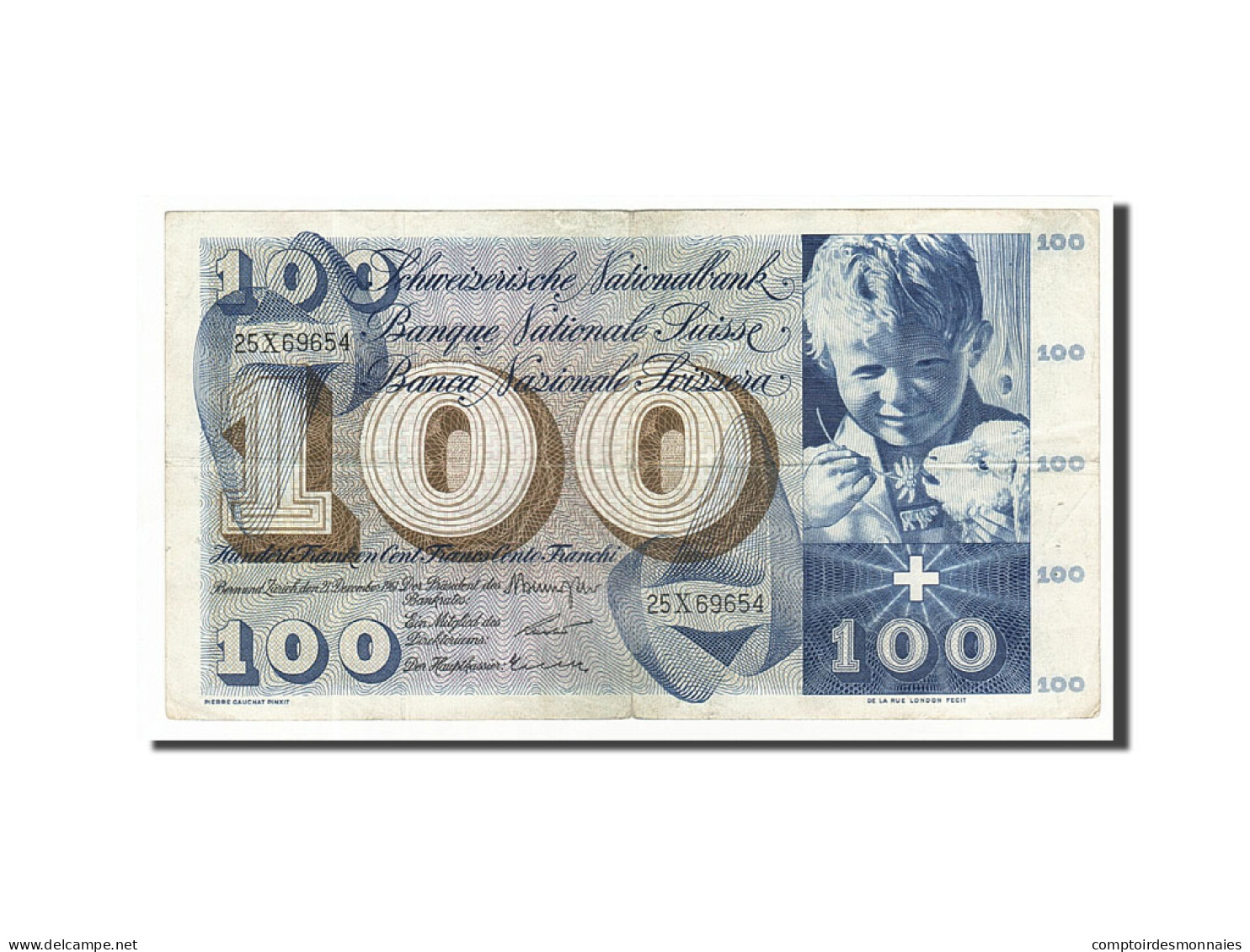 Billet, Suisse, 100 Franken, 1956-73, 1961-12-21, KM:49d, TTB - Suisse