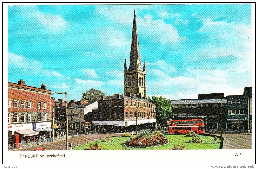 Wakefield: DOUBLE-DECKER BUS , Streetscene, Shop-fronts - The Bull Ring - PKW