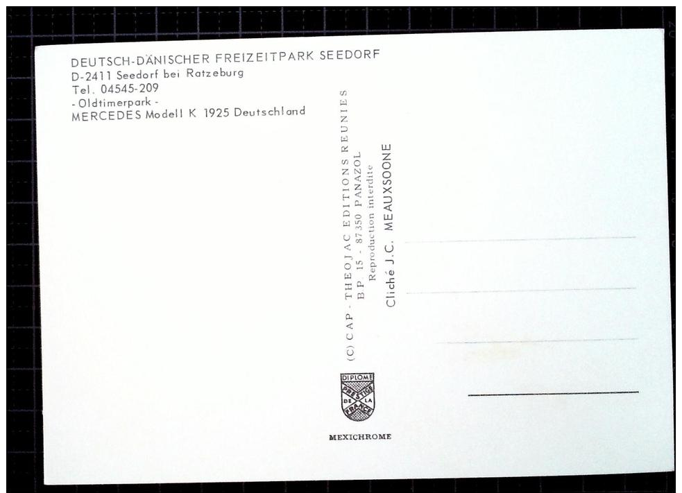 Deutsche-Danischer Freizeitpark Seedorf Postcard, Mercedes Modell K 1925, Deutschland - Voitures De Tourisme