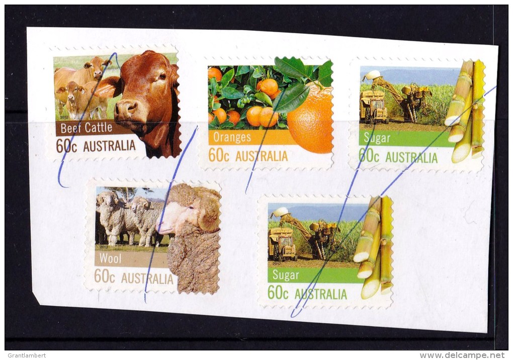 Australia 2012 Farming Set Of 4 On Piece -  Beef, Oranges, Sugar, Wool - Usati