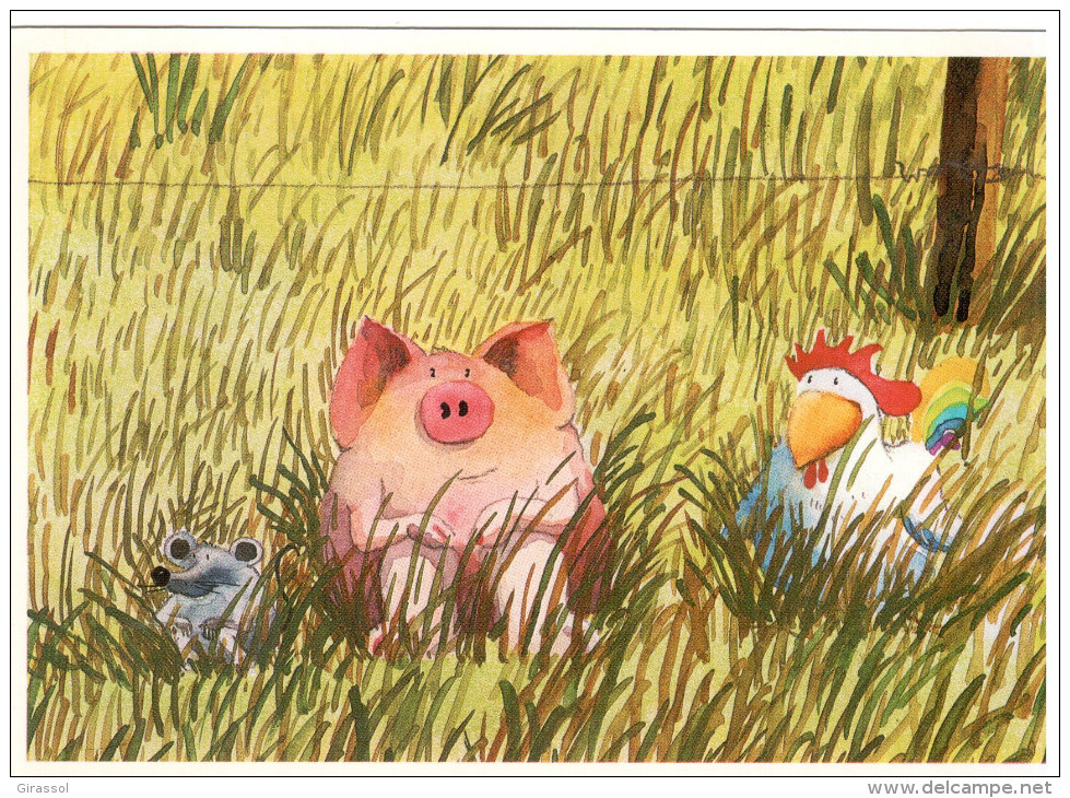 CPSM COCHON POULE TAUPE TROIS AMIS  ILLUSTRATION HELME HEINE - Schweine