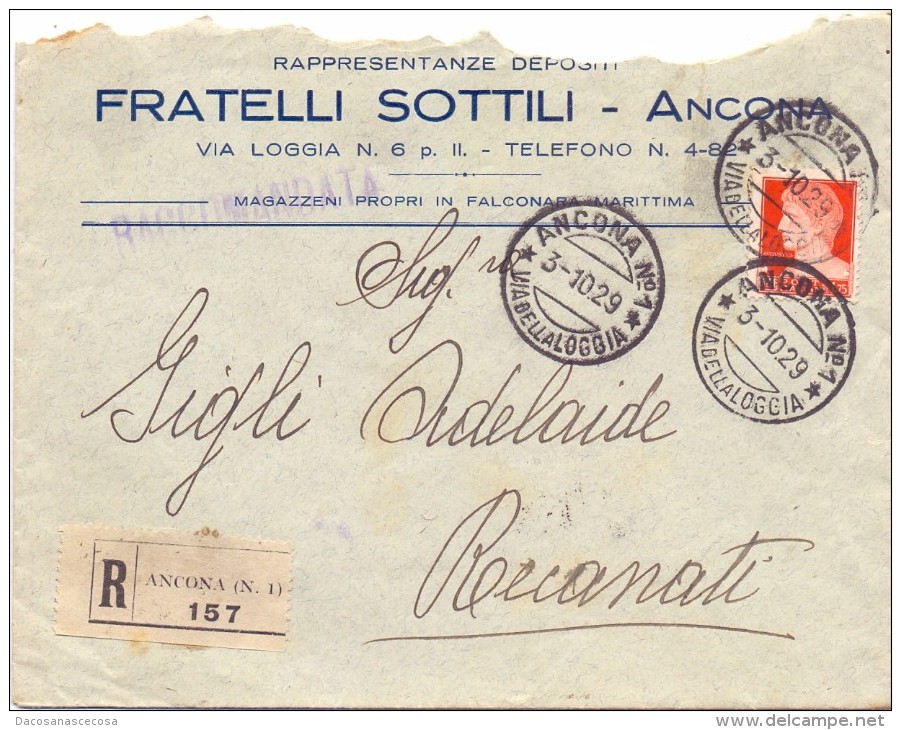 SS - FRATELLI SOTTILI - ANCONA - 12X16 - R - 1929 - TEMA TOPIC COMUNI D'ITALIA - STORIA POSTALE - Macchine Per Obliterare (EMA)