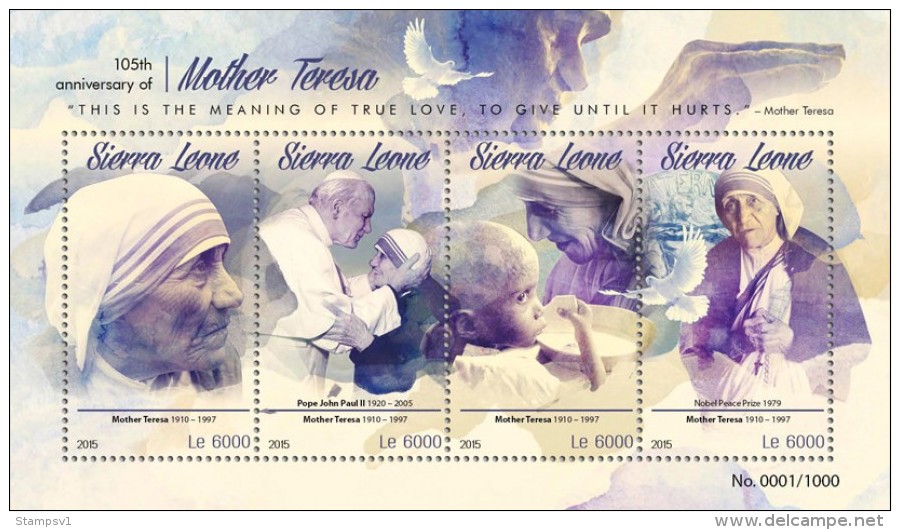 Sierra Leone. 2015 Mother Teresa. (608a) - Madre Teresa