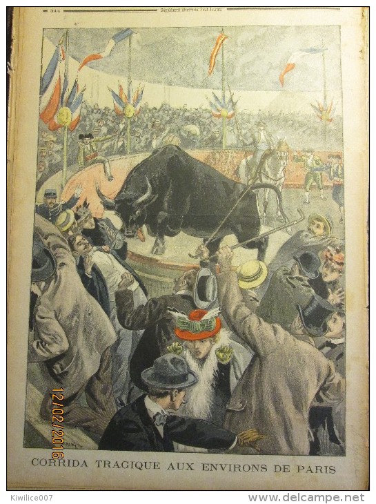 1899  Gravure Couleur  CORRIDA TRAGIQUE à DEUIL  LA BARRE   Pres De Enghien   Course De Taureaux Taureaumachie - Deuil La Barre