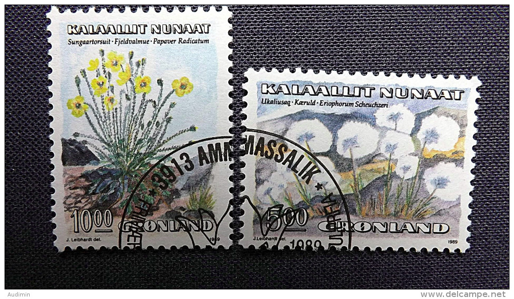Grönland 197/8 Oo/used, Blumen: Wollgras (Eriophorum Scheuchzeri), Felsenmohn (Papaver Radicatum) - Gebruikt