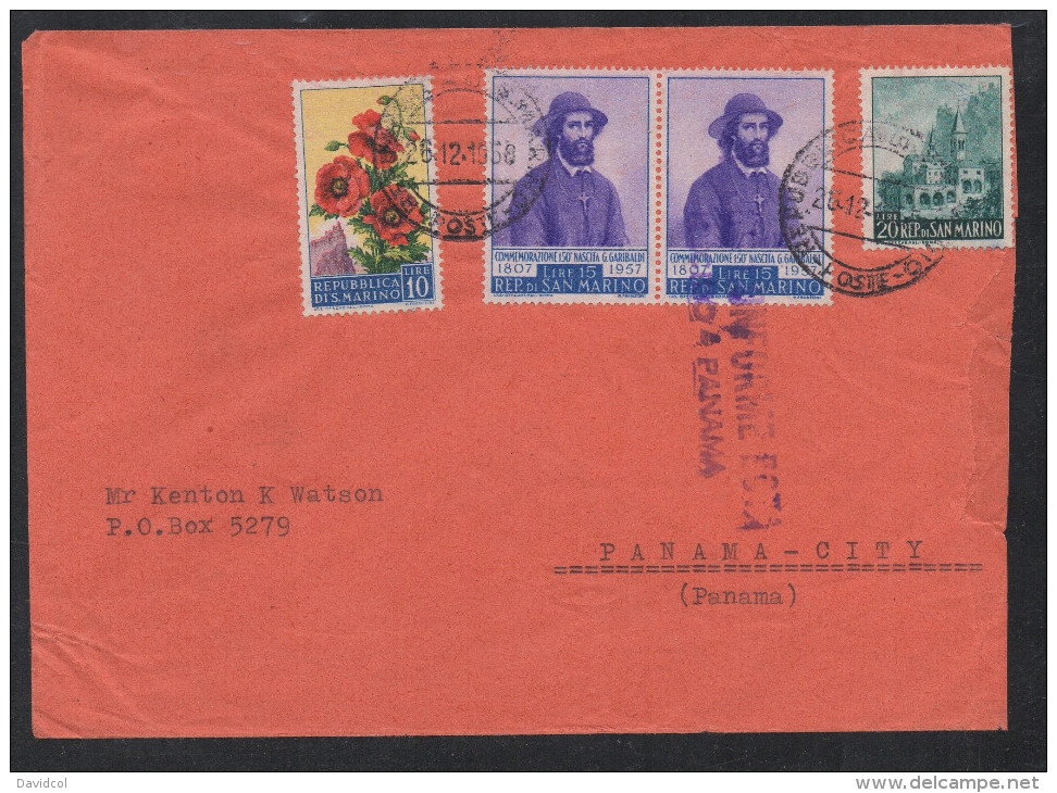 S538.-. SAN MARINO.  26-12-1958 COVER TO PANAMA, ARRIVAL CACHET ON BACK. - Briefe U. Dokumente