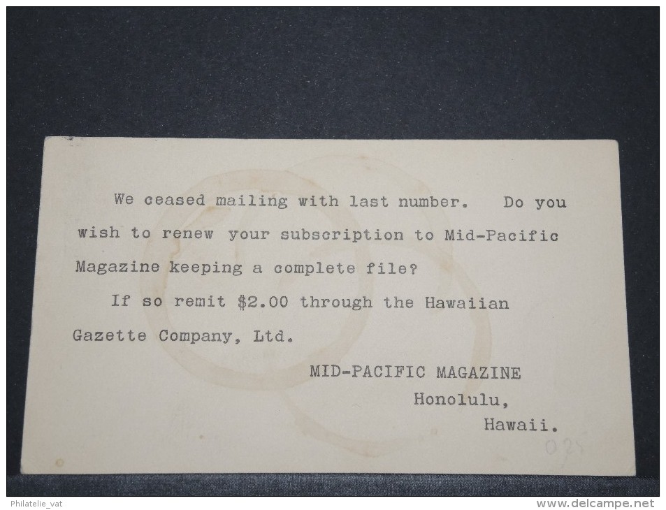 HAWAI - Entier D'Honolulu Pour Berlin - Fev 1912 - A Voir - P 16644 - Hawaï