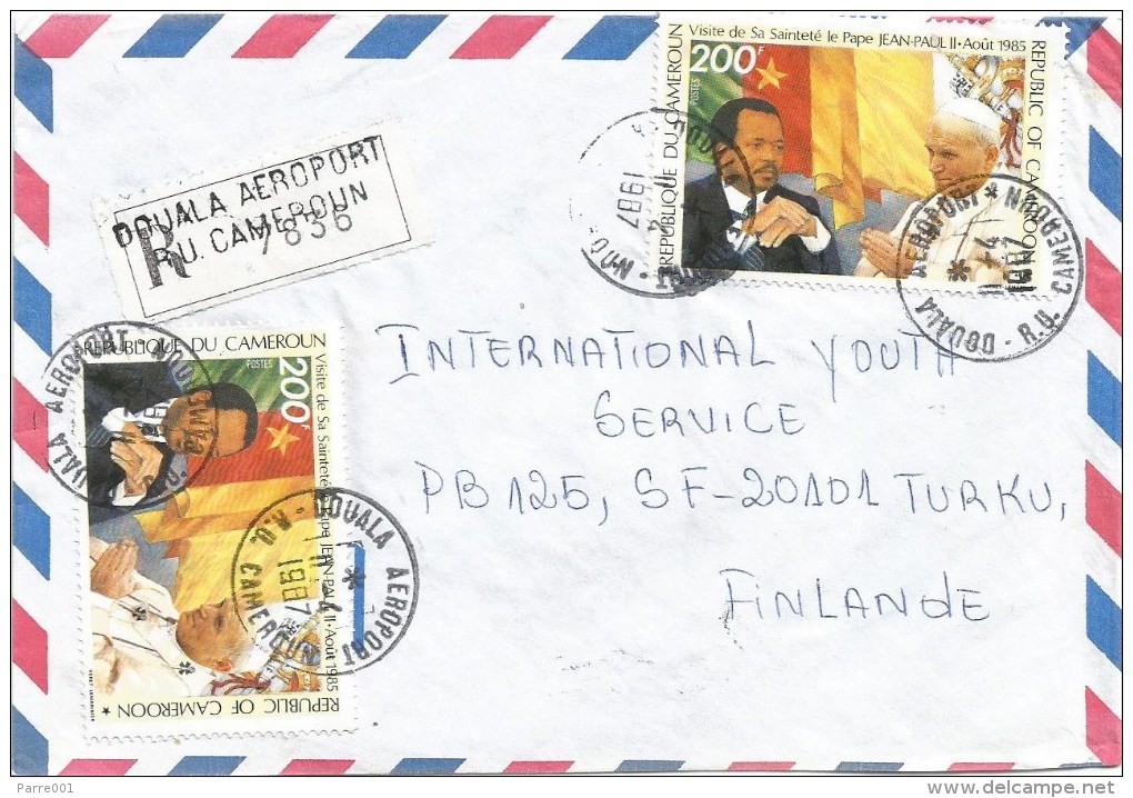 Cameroon Cameroun 1987 Douala Aeroport Pope John Paul II Visit Flag Registered Cover - Kameroen (1960-...)